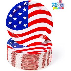 JOYIN 72 Pcs July 4th Patriotic Plates, 9" American Flag Disposable Paper Plates for 4th of july party, Independence Day Memorial Day Patriotic Party Supplies