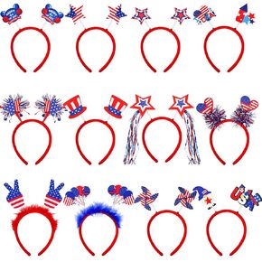 12 Pieces 4th of July Headbands Patriotic Party Accessories Uncle Sam Hat USA Flag Balloons Hair Decorations for Independence Day