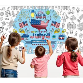 Patriotic Coloring Tablecloth, 72×31 Inch 4th of July Giant Coloring Tablecloth, DIY Table Cover with Stars and Stripes, Independence Day Craft for Party, Home or Classroom Education Poster