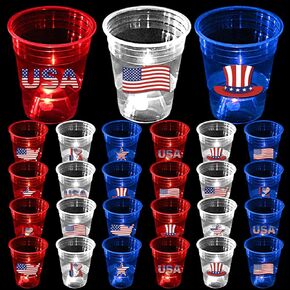 mishunyus 24 Pcs Glow Patriotic Party Decorations, 4th of July Party Cups Pack, USA Citizenship Party Supplies for Memorial Day, Independence Day, Veterans Day(16 oz)