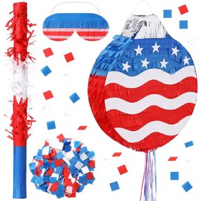 Patriotic Piñata Decorations 4th of July Piñata with Blindfold Stick and Confetti for Holiday Independence Day Fourth of July USA Themed Party Supplies Centerpiece Decors(Stylish)