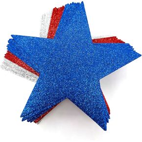 PheiLa 24 Pcs Foam Stars for Crafts, 6 Inch Patriotic Foam Star Cut-Outs Decorations for 4th of July Independence Day Memorial Day Party Decor DIY Craft Supplies, Red Blue Silver