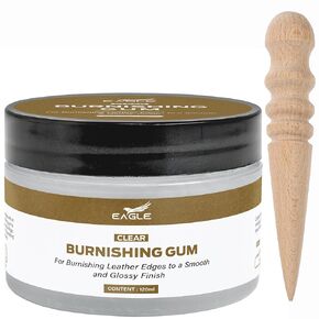 Leather Burnishing Gum Edge Finish Kit – Clear Leather Edge Sealer for Smooth Glossy – 4oz with Wood Slicker