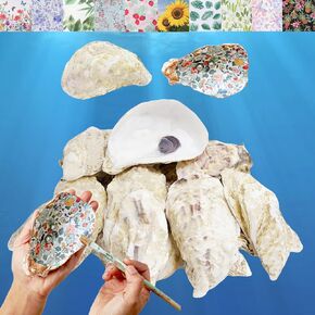 MXQHXZSX 24Pcs Extra Large Oyster Shells for Crafts (5"-6"), with 20 Paper Cutout Napkins for DIY Arts and Crafts Sea Shells, Painting, Beach Themes, Home Decoration