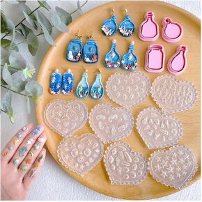 Keoker Sea Life Polymer Clay Mini Mini Mini for Jewelry Marine و 4 أشكال زجاجية قنينة البوليمرات الطين للأقراط ، المخلوقات البحرية في المحيط