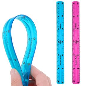 2 Pcs Flexible Ruler 12 Inches Plastic Rulers Transparent Measuring Tool Soft Bendable Scale Shatterproof Straight Edge Ruler Plastic Measuring Tool for Student School Office (Pink+Blue)