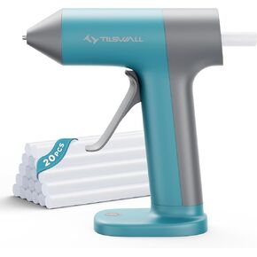 Tilswall Cordless Hot Glue Gun, Rapid 30s Preheat, Mini glue gun and sticks set with 2000mAh Type-C Rechargeable, Smart Power Off, 20 Premium Glue Sticks, Ideal for DIY Crafts, Gift Making Blue