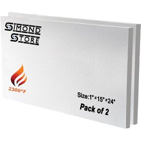 SIMOND STORE Ceramic Fiber Insulation Board - 1 Inch x 15 Inch x 24 Inch - 2300F Rated - Ceramic Thermal Insulation Board for Wood Stoves Fireplaces Furnaces Forges Kilns Pizza Ovens - Pack of 2