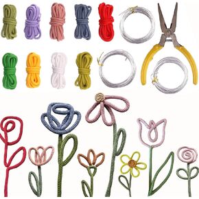 BoFUN DIY Flower Craft Kit for Adults - Floral Wire Art Craft Set with 18 Templates, Aluminum Wire, Knit Rope | Wedding Party Favors, Women Birthday, Mother’s Day Gifts, Handmade Home Decor