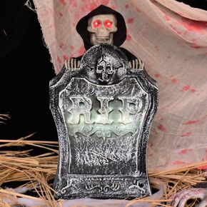 Spooky Halloween Decorations Light Up Sound Activated Motorized Tombstone Props for Haunted Houses Bars (Red Light)
