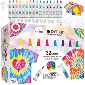32 Colors Tie Dye Kit with Bonus Tie Dye Powder Refiils Packs,DIY Fabric Dyeing Kit Includes Rubber Bands, Gloves, Guide Book Perfect for Arts & Crafts, Family Party, Birthday Gifts