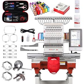 The Mirror Multi Needles Commercial Embroidery Machine with Auto Color Change, 13.8x19.7 Inch Embroidery Area, WiFi Transfer, Includes All Accessories for Hats, T-Shirts & Hoodies