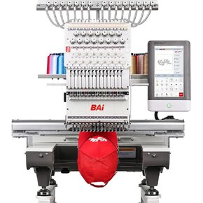 BAi The Mirror Embroidery Machine 20x14" Embroidery Area with 15 Needles,1200spm Max Speed Multi Needle Commercial Embroidery Machine for 3D Hats Clothing,Wifi Available 10" Touch Screen