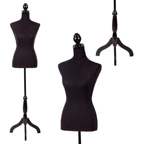 FDW Manikin 60"-67"Height Adjustable Female Dress Model Display Torso Body Tripod Stand Clothing Forms (Black, 60-67 Inches)