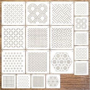 Embroidery Stencils for Sashiko Wash Away, Quilting Mending Stencils for Crafts Reusable Wood Burning Drawing Art Paint Patterns for Cake Cookie Canvas Furniture Paper (pattern18)