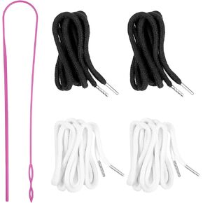 4pcs حبال الرباط مع أداة واحدة من threader ، و 51 بوصة الرباط البديلة لسترات العرق سترات السراويل السراويل السراويل القصيرة (2 أسود ، 2 أبيض ، 51 بوصة)