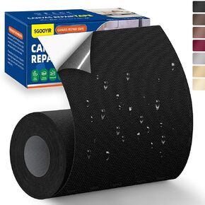 Self-Adhesive Canvas Repair Tape, 4" x 79" Waterproof Canvas Repair Patch, Fabric Patch Repairs Kit for Furniture, Tents, Sunbrellas, Boat Covers Awnings, Couches, Clothes, Bags Black