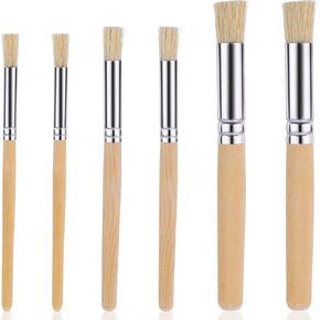 6 PCS Wooden Stencil Brushes Set, Pure Natural Bristle Handle Template Brushes Set for Acrylic Oil Watercolor Art Painting Wood Wall Model House Painting(3 Sizes)