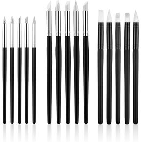 15 Pcs Silicone Paint Brush, Black Clay Sculpting Tool Flexible Clay Sculpture Tools Silicon Color Shapers Brushes Rubber Paint Pens for DIY Handicraft Carving Pottery Artwork (3mm/5mm/8mm)