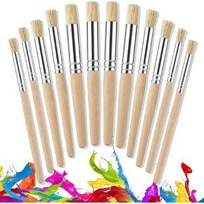 ygaohf 12 pcs فرش الاستنسل الخشبية لطلاء الأكريليك ، فرش الطلاء السمين للأطفال ، فرشاة الطلاء الخشن الطبيعية للوحدة ألوان مائية على ورق الحائط الخشبي والمشروع الحرفي ،