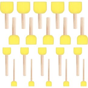 20 Pcs Round Sponge Paint Brush, 4 Sizes Painting Sponges, Paint Sponges for Acrylic Painting Crafts, Paint Tools for Kids, Art Sponge with Wooden Handle Foam Stencil Brushes for DIY, Yellow