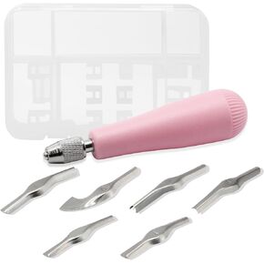 Luomorgo Linocut Carving Kit - Linoleum Cutter Tools with 6 Blades for Block Printing, Stamp Carving, DIY Sculpture (Pink)