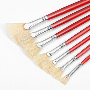 7pcs Water Color Paint Brushes for Adults, Fan Brushes for Acrylic Painting with Pig Bristle Natural Hair and Long Wood Handle, Oil Watercolor Painting, Rock Painting