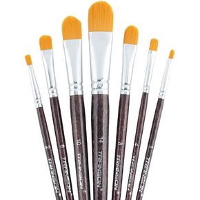 Transon Flat Paint Brush Set 7pcs for Acrylic Watercolor Gouache Oil and Body Painting