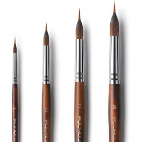 Watercolor Brushes Professional, Fuumuui 4Pcs Extended Needle Point Brushes Synthetic Extra Long Pinhead Brush with Sable Body for Fine Detailing - Watercolor Acrylic Gouache Inks Painting