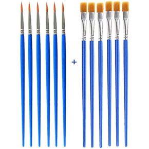 HBJWOV 12 pcs Nylon Hair Detail Paint Brush Children DIY Art Supplies Tool Watercolor Artist Painting Brush Art Stationery(Flat)