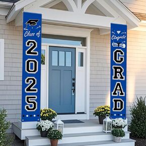 Blue Congrats Grad Porch Banner Class of 2025,Graduation Decorations 2025,Party Favors Supplies Backdrop Yard Signs Decor