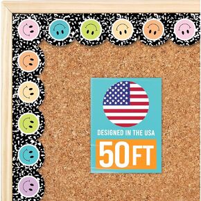 50ft Bulletin Board Borders Trim - Classroom Borders for Bulletin Board Decorations, Teacher Supplies for Classroom Decor Preschool, Kindergarten & Elementary, Smiley Scalloped Boarders