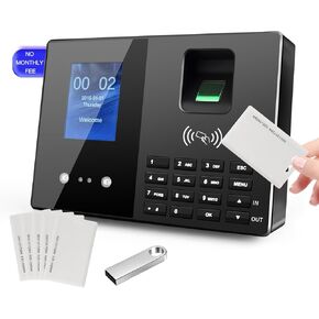 Time Clock-Time Clocks for Employees Small Business-Badges& Fingerprint Attendance Machine, 0 Monthly Fee Office in/Out Punch Clock, with 5 Badges-T200