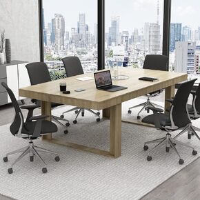 ECACAD 7FT Conference Table for 6-8 People, Large Rectangular Meeting Table, Modern Seminar Table for Office Meeting Conference Room, Black and Deep Brown (86.8"L x 47.2"W x 29.4"H)
