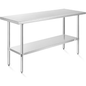 KUTLER Stainless Steel Table 24 x 60 Inches, NSF Heavy Duty Commercial Kitchen Prep and Work Table with Undershelf for Restaurant, Hotel, Home