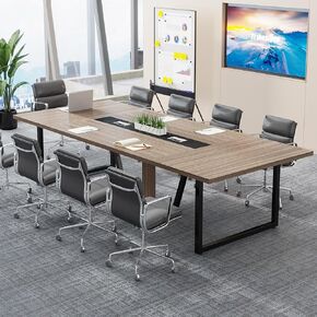 Tribesigns 8ft Conference Table ، 94.49 L x 47.24 W × 29.53 H inches جدول اجتماع كبير/طاولة بودكاست لـ 10 أشخاص ، طاولة تدريب خشبية على نمط العمل مع إطار معدني قوي لمؤتمر المكتب