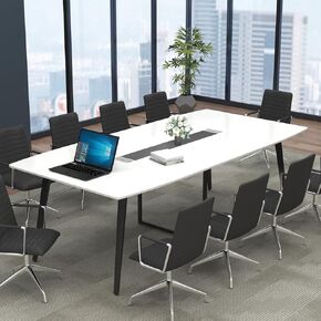 طاولة مؤتمرات 8 قدم ، 94.49 "L x 47.24" W × 29.53 "H طاولة ندوة مع Grommet ، مكتب كمبيوتر كبير على شكل قوارب ، مكتب مجلس الإدارة لقاعة مؤتمرات اجتماع المكتب ، أبيض
