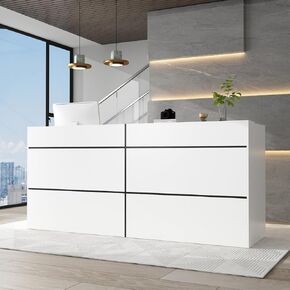 ECACAD Extra Long Reception Desk with Drawers, Modern Pattern, Office Desk Reception Counter Table 2 Person, White (86.6"L x 23.6"D x 39.3"H)