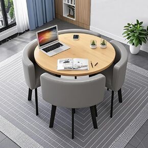 Round Dining Table Set – Simple Small Square Table with 4 Chairs, Modern Kitchen & Dining Table Set, Space-Saving Square Conference Table for Home, Office (Natural + Light Gray, 31.5L*31.5W*29.13"H)