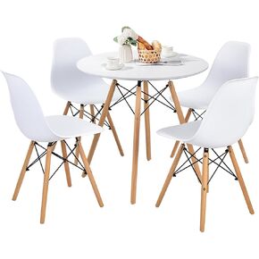Giantex Round Dining Table Set for 4, 5-Piece Kitchen Table Chairs Set, Modern 31.5" D Dining Table & 4 Dining Chairs with Solid Wood Legs, Dinette Table Set for Small Spaces Dining Room Restaurant