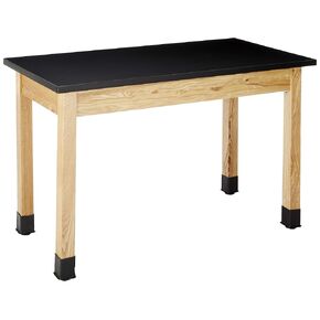 National Public Seating Chem Res Top Science Table, 24" X 48", Black Top and Ashwood Legs