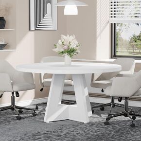 Tribesigns 47-Inch Round Conference Table for 4-6 People, Wooden Meeting Room Table with Thicken Tabletop and Wood Base (Black)