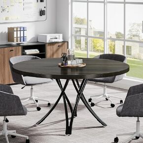 Tribesigns 47" Round Conference Table, Modern Business Meeting Table for Office Conference Room (Black)