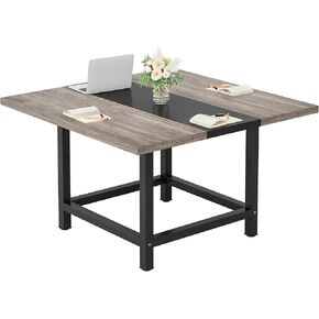 LITTLE TREE 39-Inch Square Small Conference Room Table for 4 People, Wood Computer Desk for Home Office, Small Space (Chair not Included)