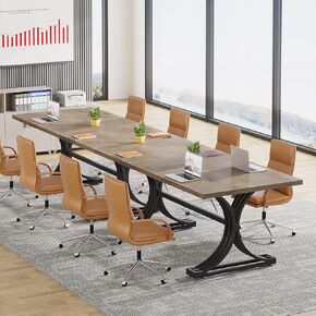 Tribesigns 10.5FT Conference Table, Modern Meeting Table for 8-10 People, Rectangle Seminar Boardroom Table for Office Conference Room with Stylish Legs (2, Grey + Black) in Kuwait