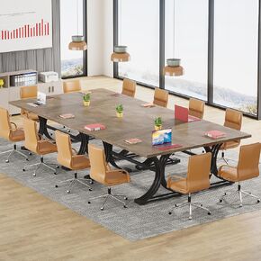 Tribesigns 10.5FT Conference Table, Modern Meeting Table for 8-10 People, Rectangle Seminar Boardroom Table for Office Conference Room with Stylish Legs (2, Grey + Black)