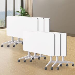 Folding Conference Room Tables, Conference Room Tables with Flip-Top Design, Modern Mobile Meeting Training Table with Silent Wheels, Seminar Table for Offices, Classrooms, Libraries (8Pack, 70.8in)