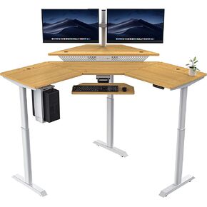 VERSADESK® Powerlift 72 x 72 Inches L-Shaped Standing Desk Workstation, Electric Height Adjustable Stand UP Corner Desk, Sit Stand Workstation, White Frame, Black Surface