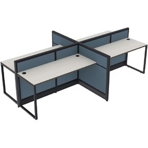 4 Person Cubicle Workstations | Straight Desk Cubicles | Call Center Cubicles | 3x5x39 H | Light Gray
