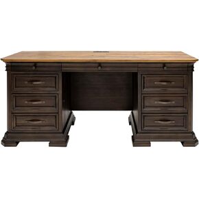 Martin Furniture Executive Credenza ، مكتب مع أعلى لوح الخشب الصلب ، مجمعة بالكامل ، بني
